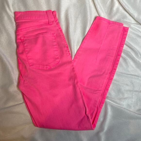 ALICE + OLIVIA Good High Rise Exposed Button‎ Fly Jean Neon Pink Skinny Ankle 26 - Picture 2 of 7